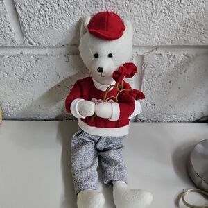 Festive White and Red Stuffed Animal Toy